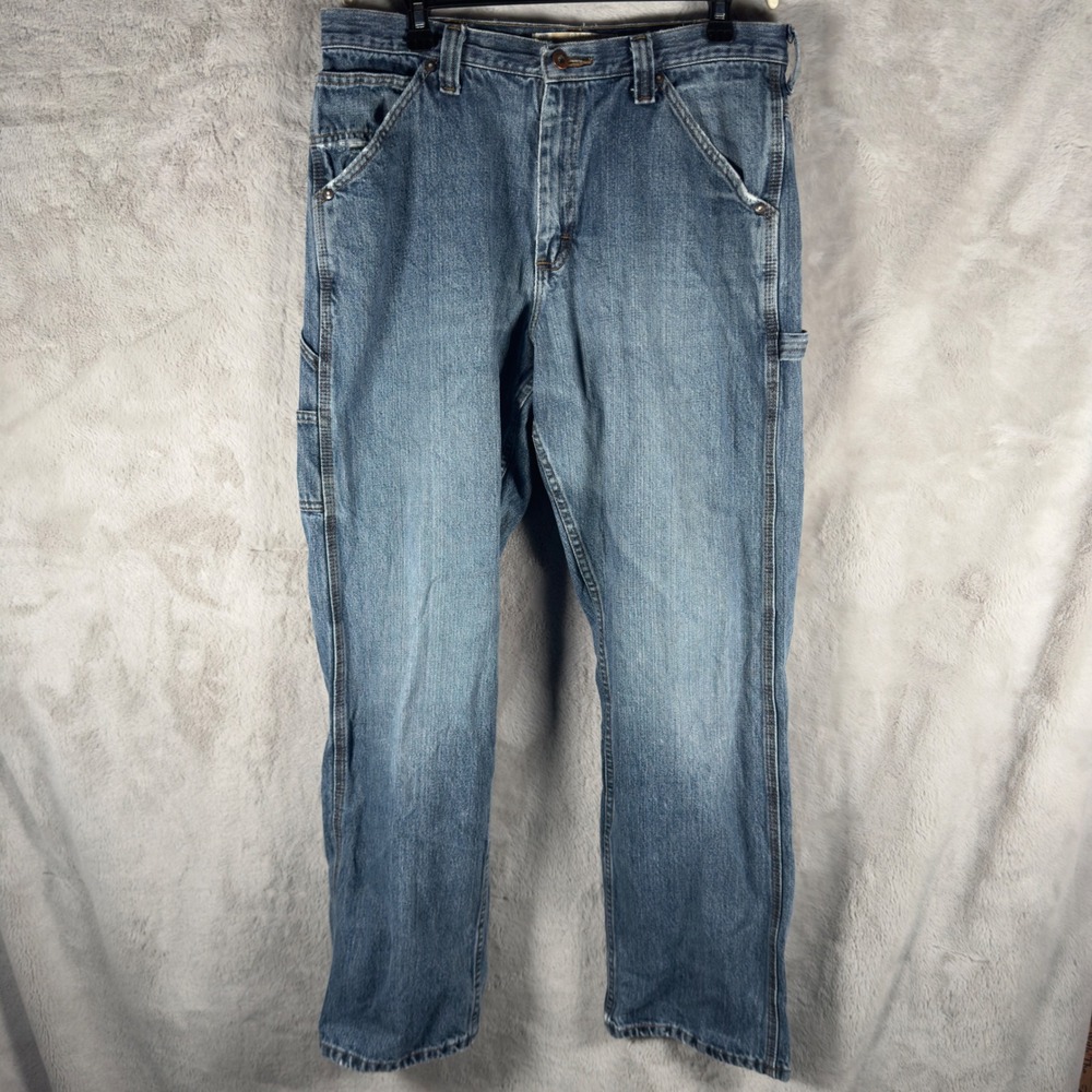 Vintage Lee Dungarees Mens Carpenter Jeans 34x32 Med Wash Blue Denim Work